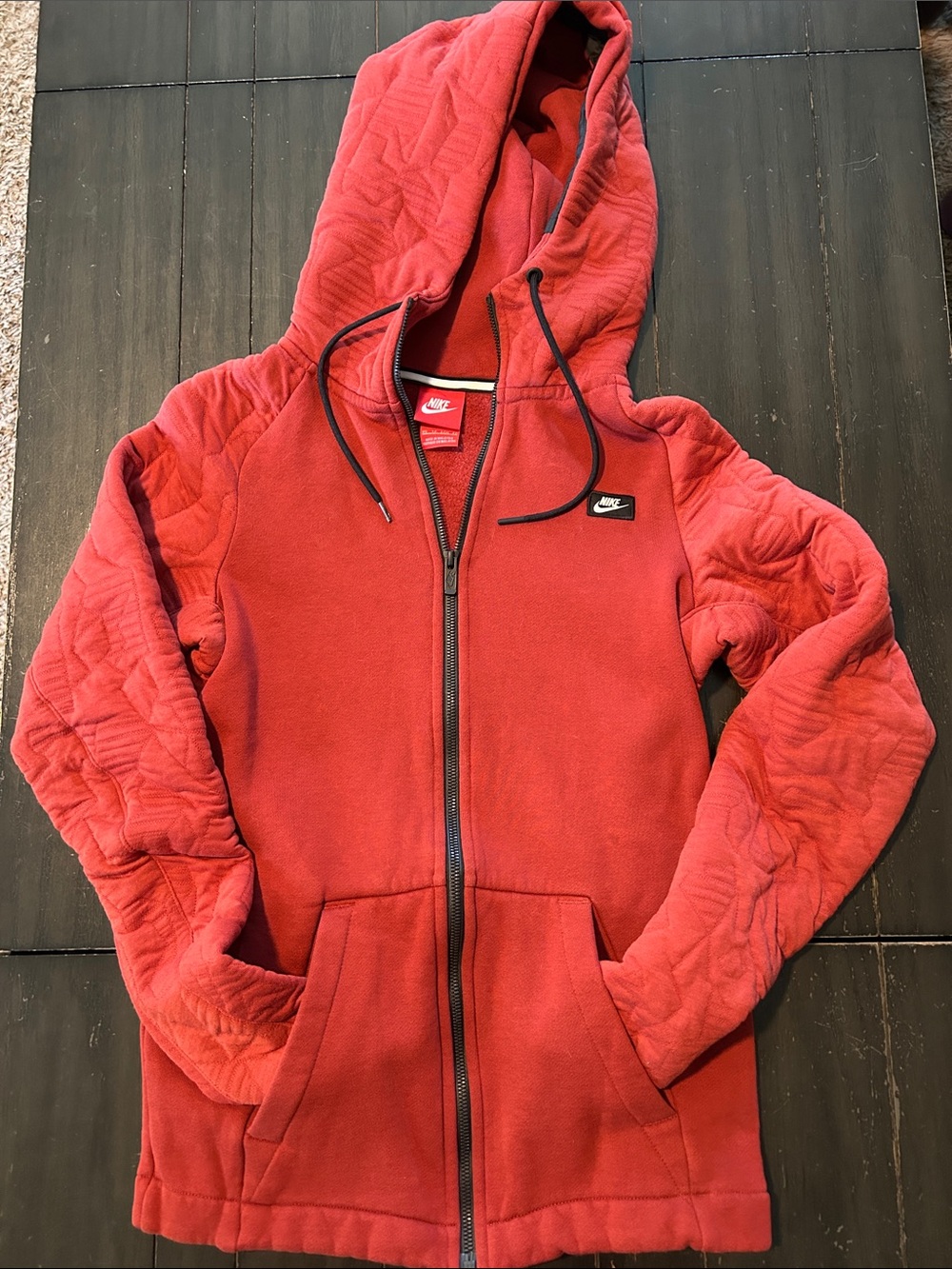 Nike Red Quilted-Sleeve Full-Zip Hoodie